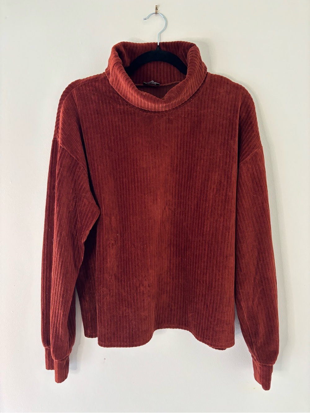 Ribbed Brown Cowlneck Corduroy Sweater